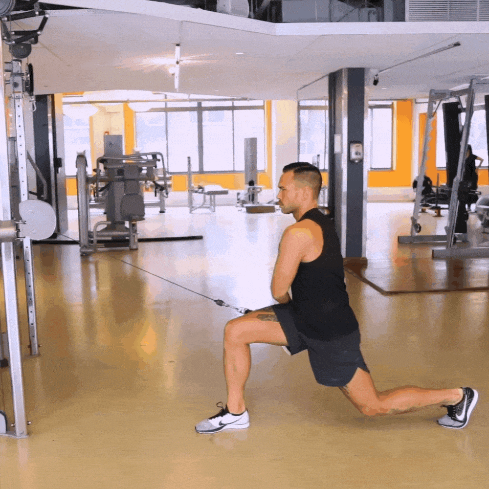 Man doing Cable Step-Through Lunge